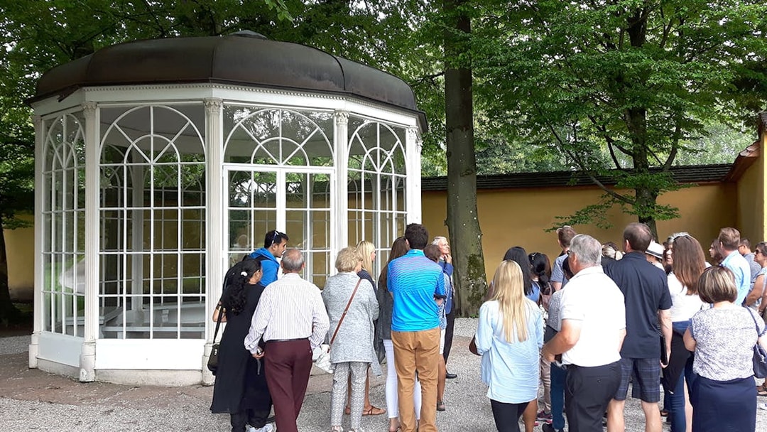 Tour group at the Sound of Music gazebo in Salzburg, Austria.
