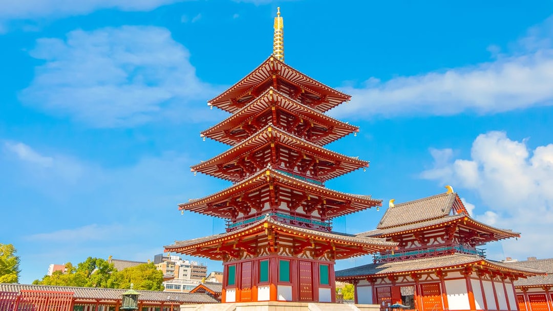 Pagoda at Shitennoji Temple in Osaka, Japan, included in Osaka e-Pass.