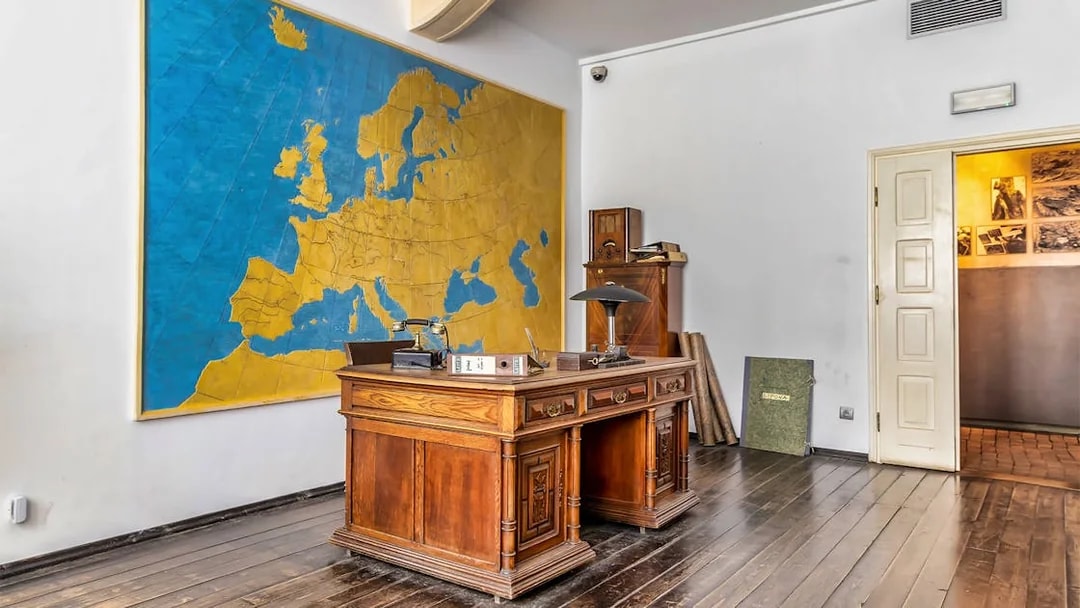 Oskar Schindler's office with a large map on the wall in Schindler's Factory, Krakow.