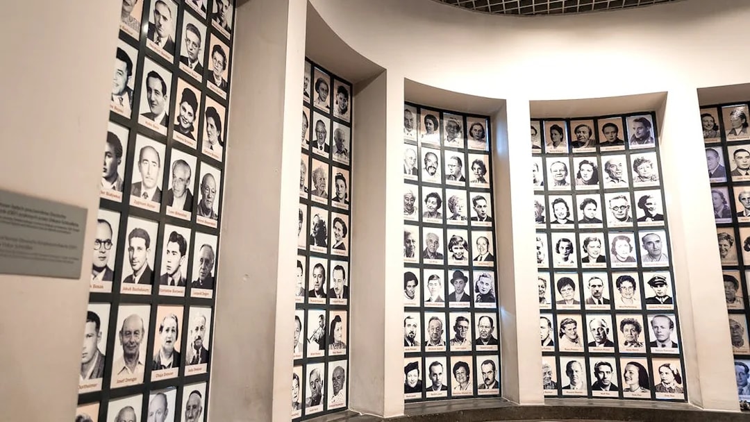 Portraits of employees displayed at Oskar Schindler's Factory in Krakow, Poland.