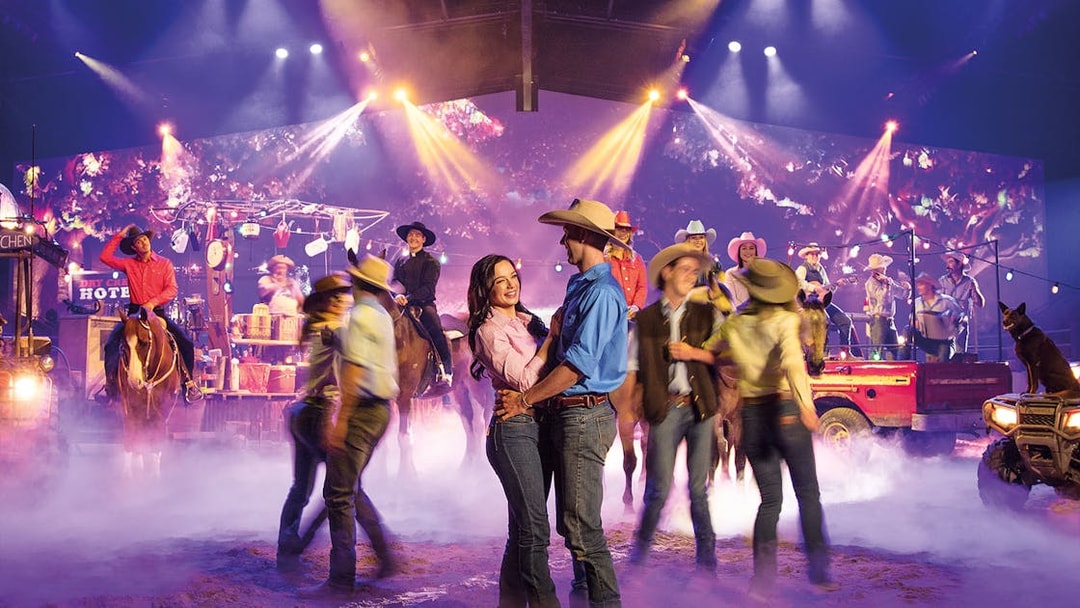 Performers in cowboy attire at Australian Outback Spectacular Heartland Dinner & Show.