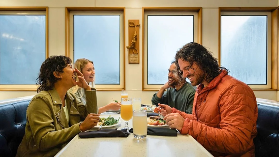 Group dining on Milford Sound cruise ship.