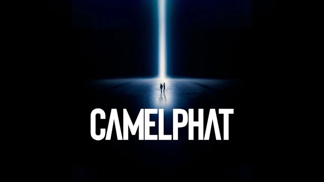 CamelPhat logo with two figures under a beam of light, promoting Pacha Ibiza event.