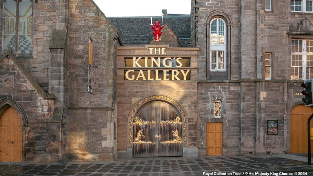 King's Gallery entrance with ornate wooden doors and stone facade in Edinburgh.