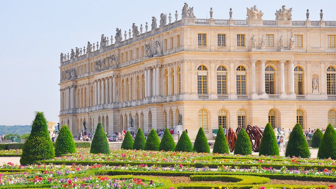 Versailles Palace exterior with gardens, Paris tour.