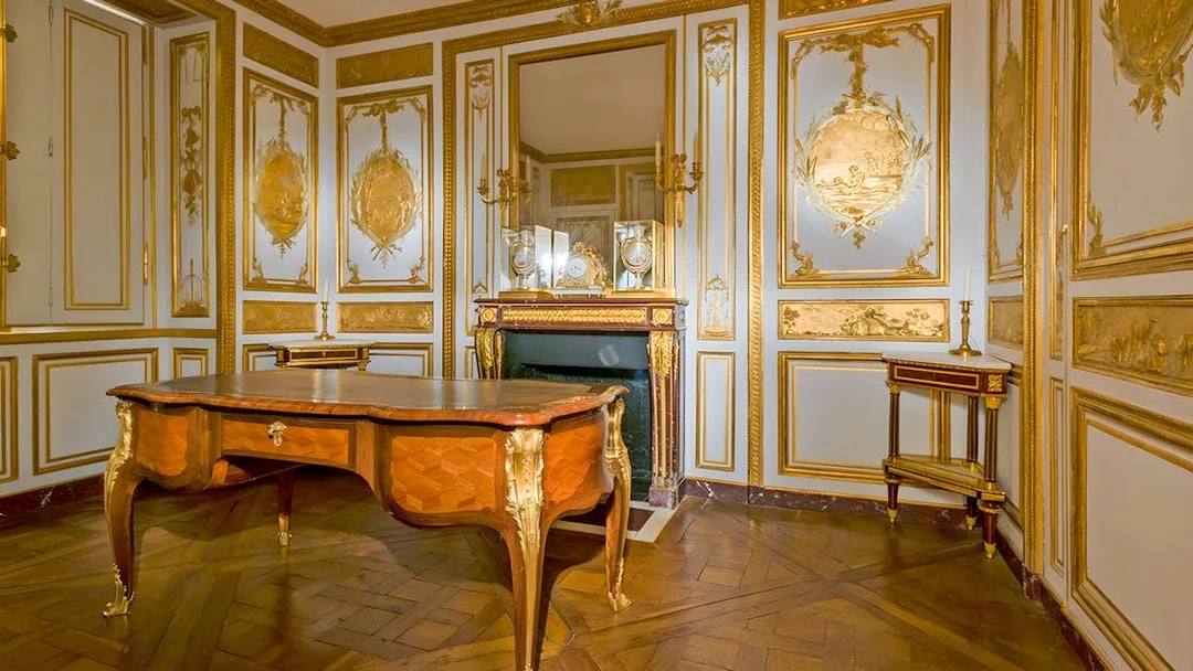 Versailles King's Private Apartment, Royal Ledger Room with ornate gold detailing.