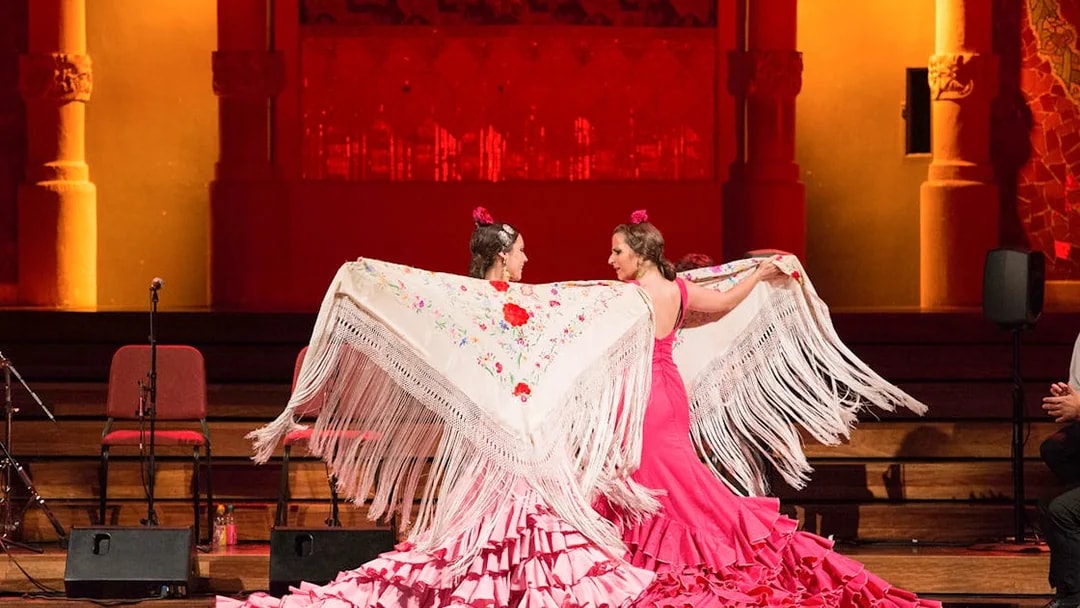 Flamenco dancers performing at Palau de La Música Catalana in Barcelona.