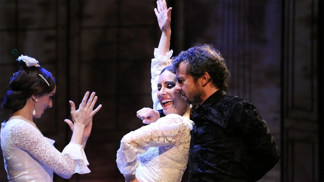 Flamenco dancers performing at Palau de La Música Catalana in Barcelona.