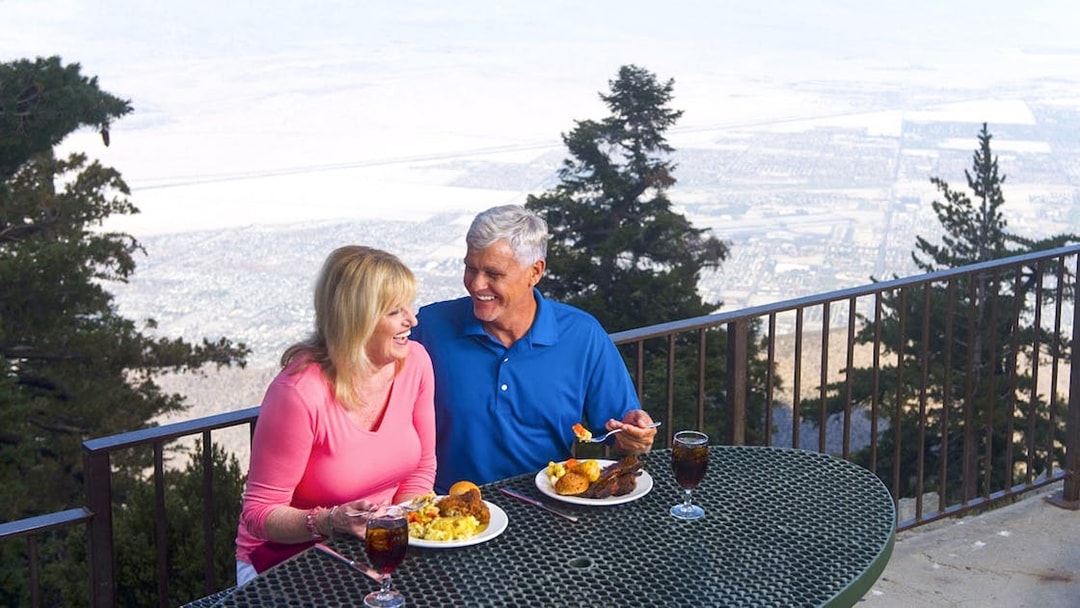 Couple dining with a view at Palm Springs Aerial Tramway.