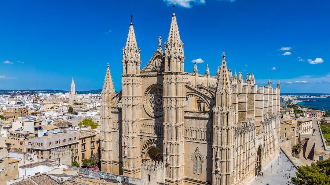 Mallorca Cathedral with gothic architecture in Palma, overlooking the city and sea.
