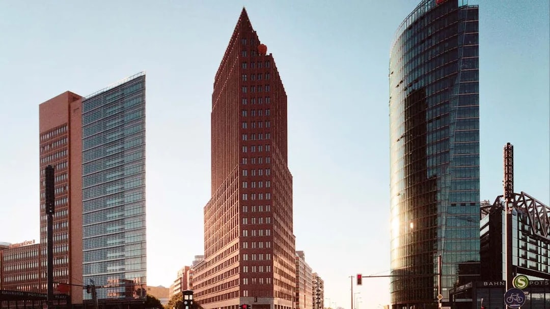 Potsdamer Platz skyscrapers in Berlin, near German Spy Museum and Panoramapunkt.