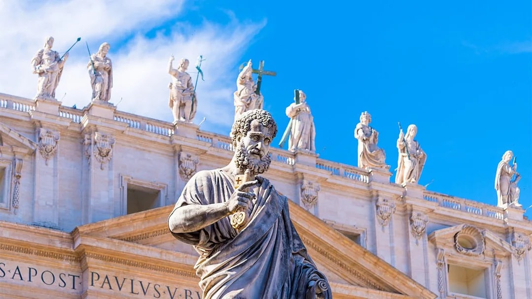 Statue of Saint Peter in front of St. Peter's Basilica, Vatican City.