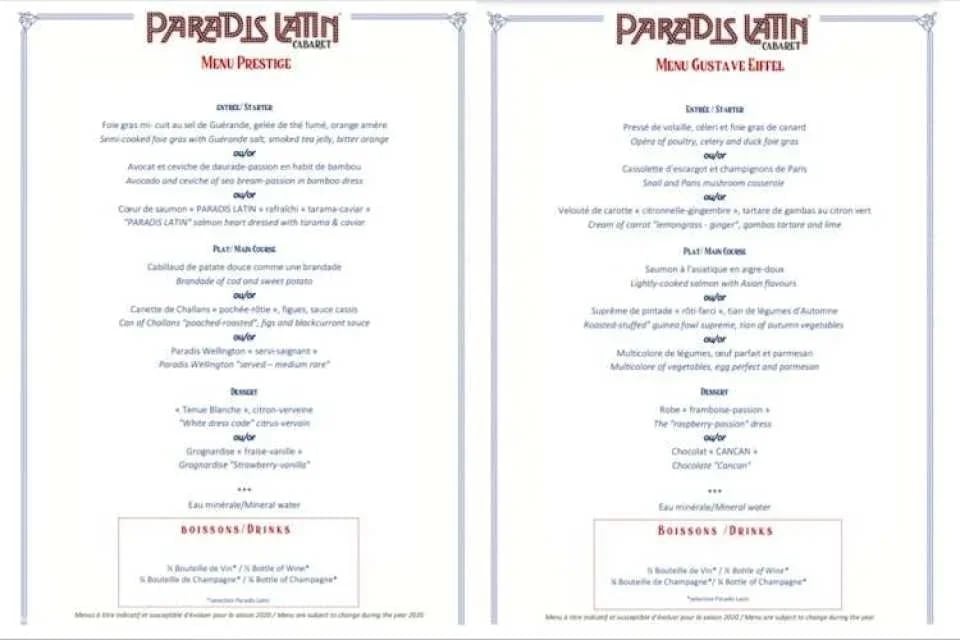 Paradis Latin show with optional dinner