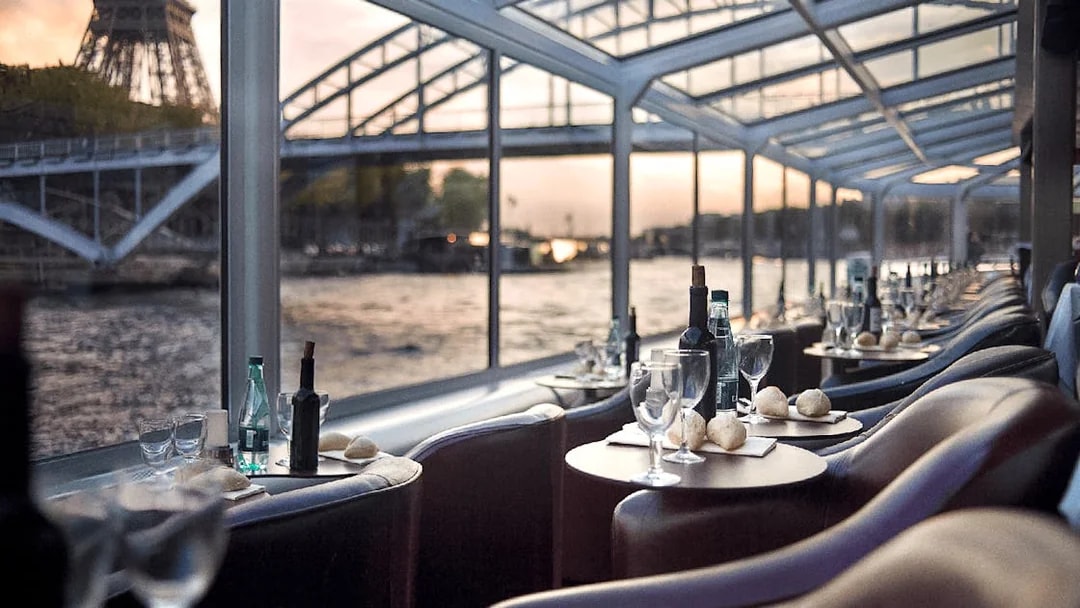Dinner cruise on the Seine with Eiffel Tower view, Paris.