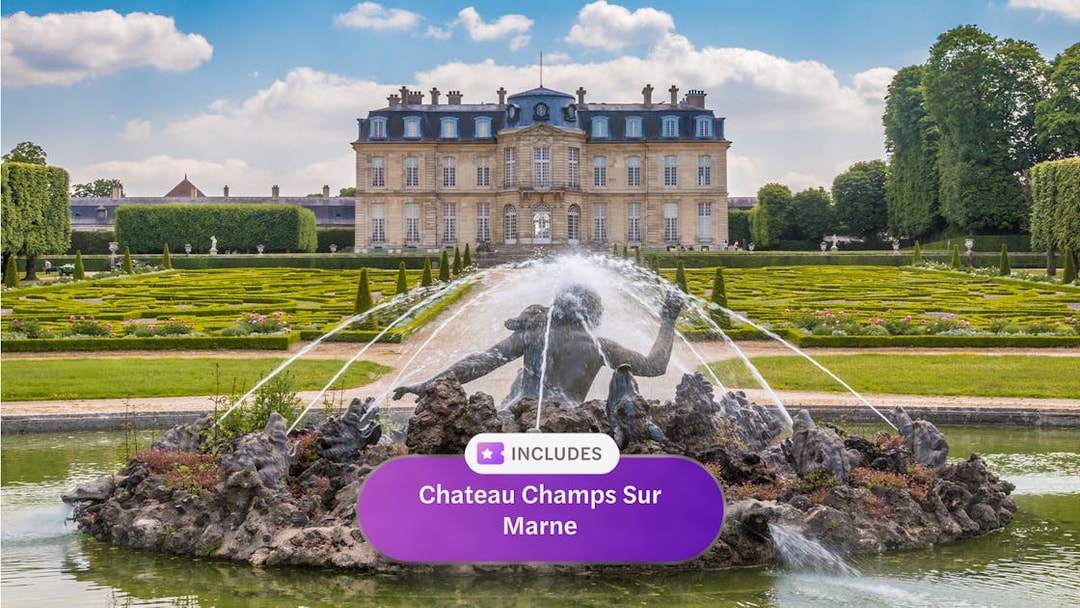 Chateau Champs Sur Marne with fountain and gardens, Paris Museum pass.