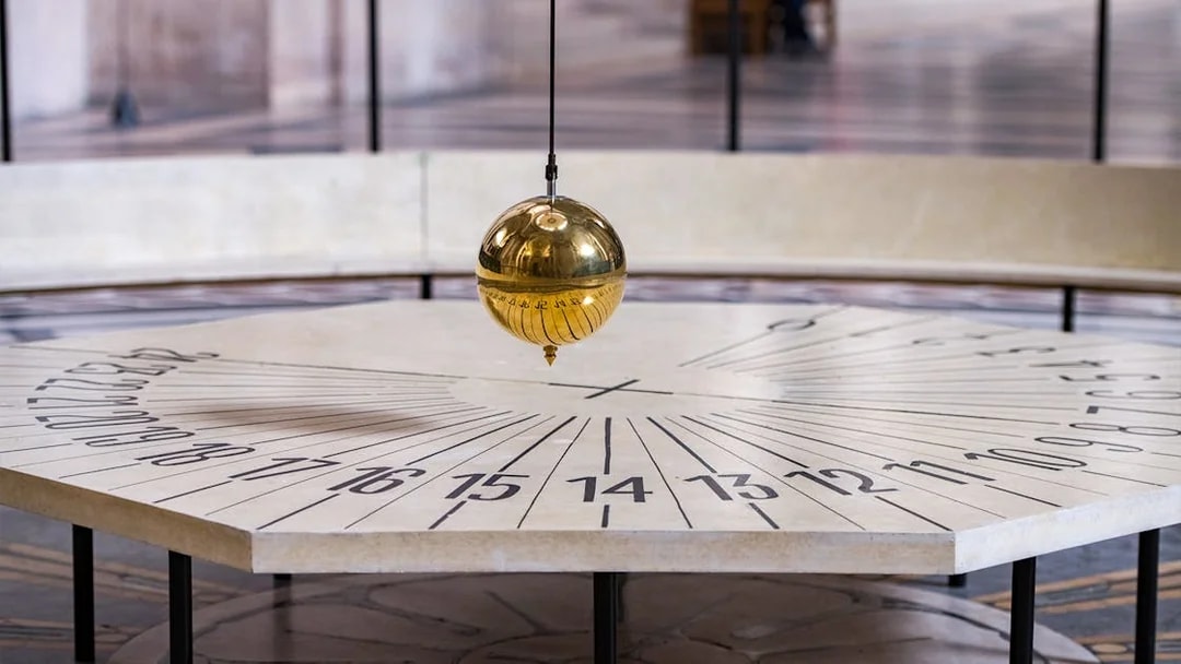 Foucault’s Pendulum swinging in Paris Pantheon.