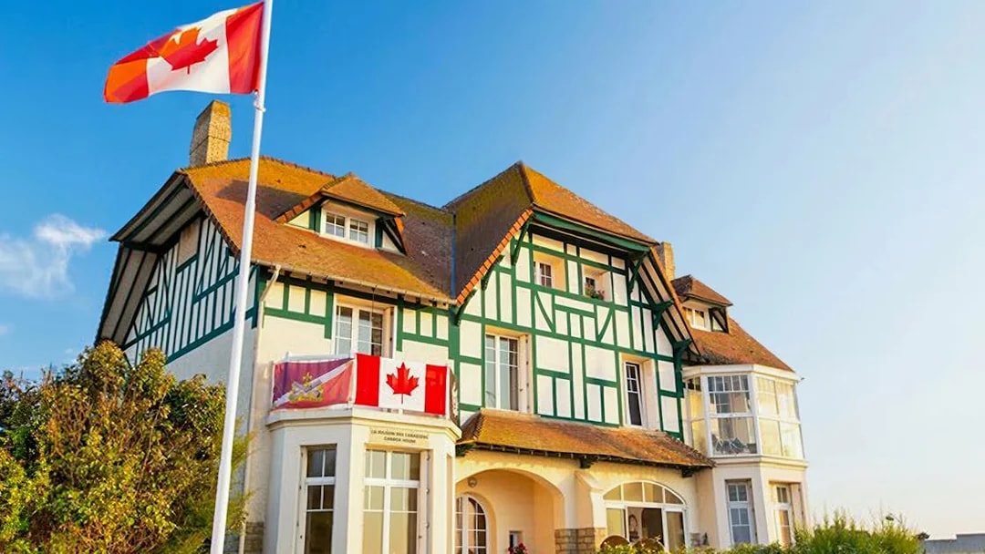 Canadian flag flying at Juno Beach Centre, Normandy, France.