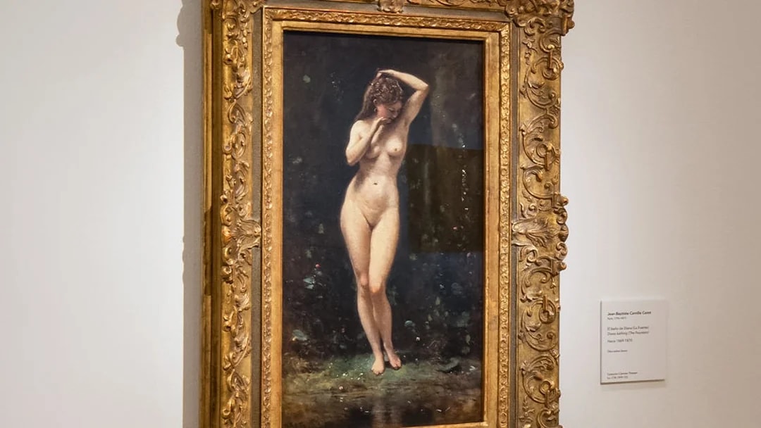 Painting of a nude figure in a gold frame at Prado Museum, part of Paseo del Arte pass.