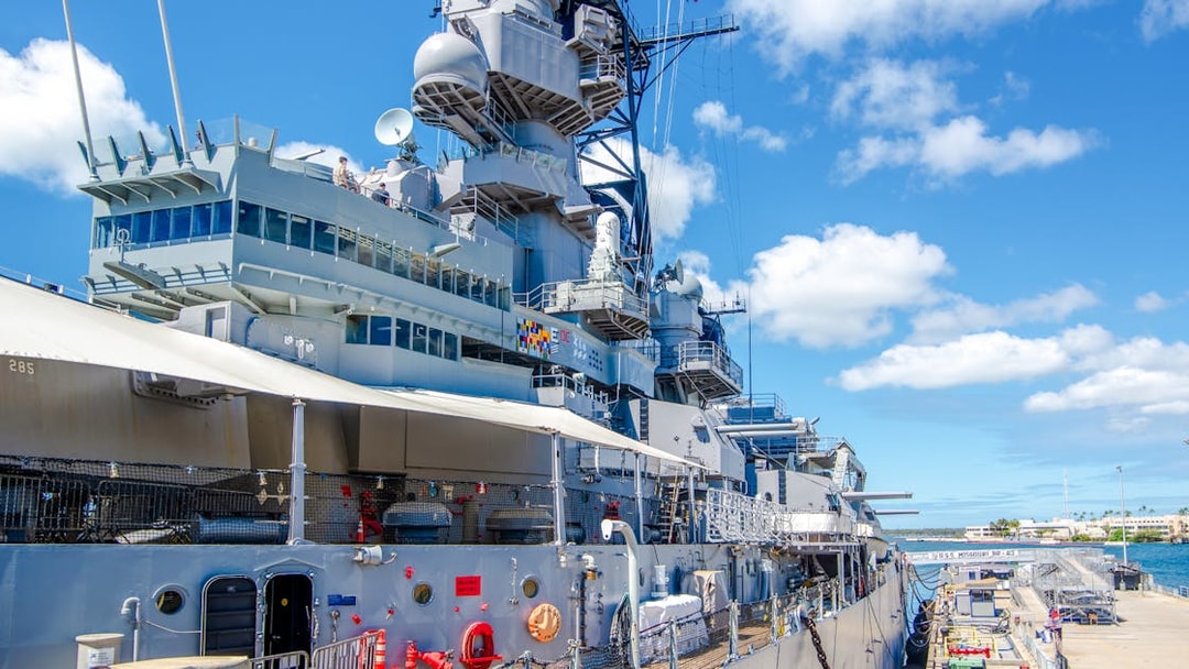 USS Missouri Battleship docked at Pearl Harbor Memorial, Hawaii.