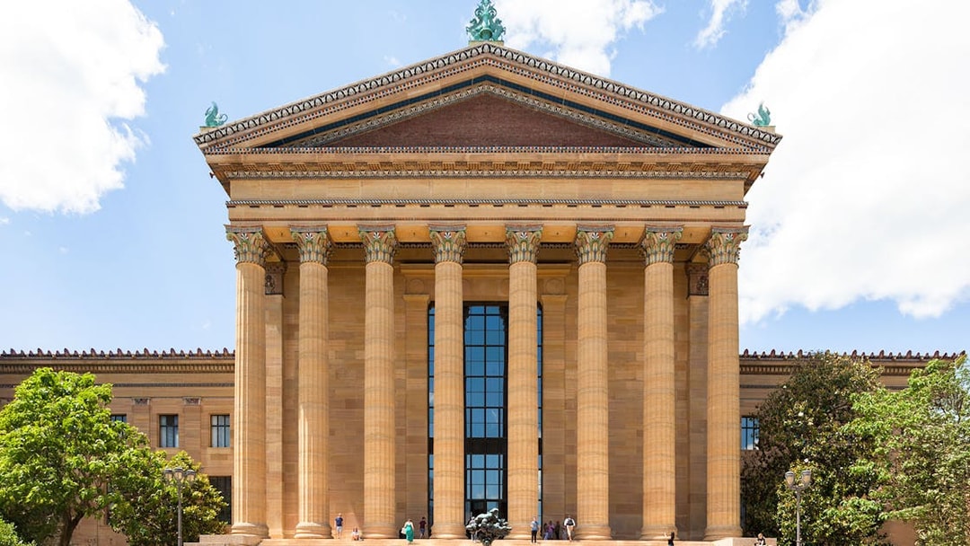 Philadelphia Museum of Art west entrance with grand columns and steps.