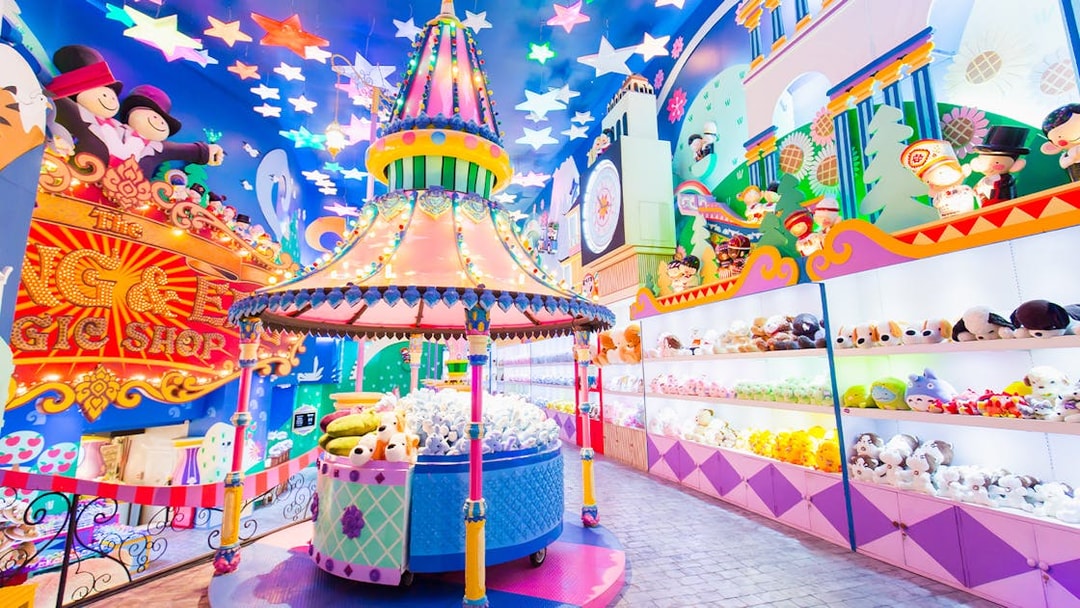 Phuket Fantasea theme park colorful toy shop interior with vibrant decorations.
