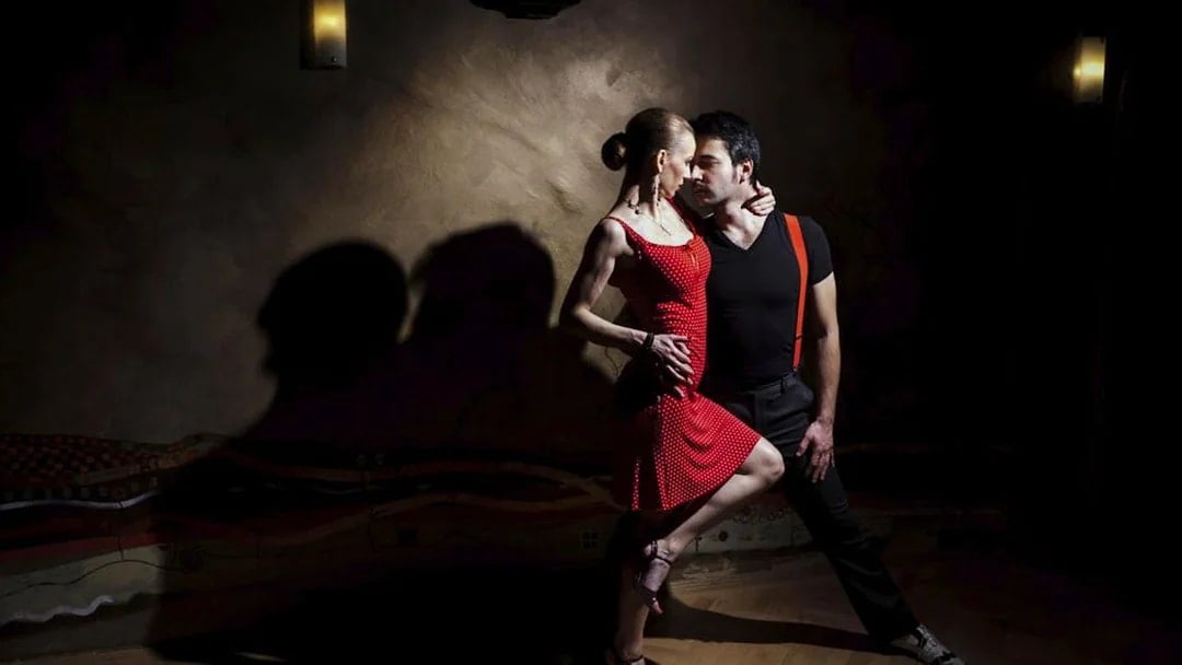 Dancers performing at Piazzolla Tango Show in Buenos Aires.