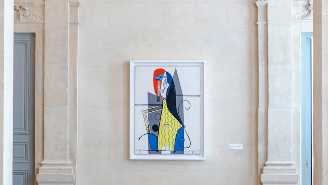 Artwork displayed in Picasso Museum, Paris, featuring abstract geometric shapes.