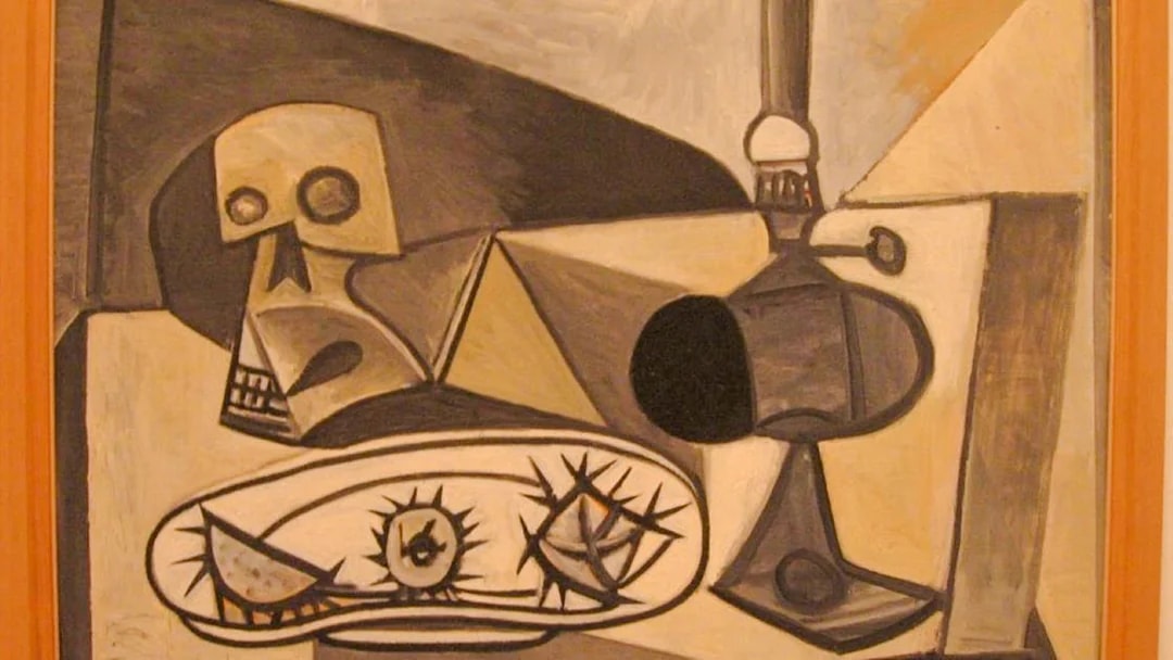 Cubist painting with abstract shapes at Picasso Museum, Paris, France.