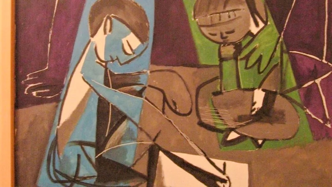 Two abstract figures in a Picasso painting at the Picasso Museum, Paris.