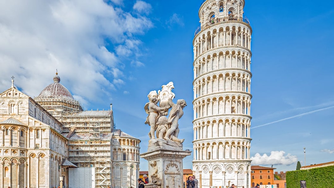 Leaning Tower and Pisa Cathedral at Square of Miracles, Pisa.