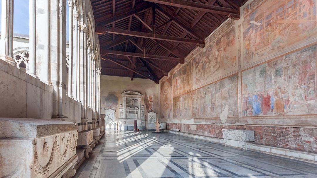 Frescoes inside Pisa Camposanto at Pisa Cathedral Square, Italy.