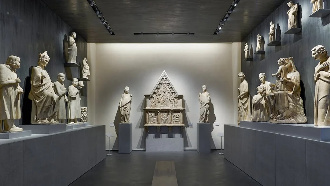 Sculptures displayed at Opera del Duomo Museum in Pisa.