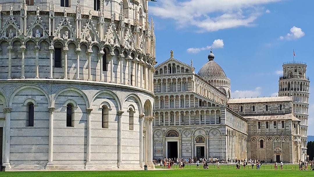 Pisa Cathedral and Leaning Tower on a guided walking tour in Pisa, Italy.