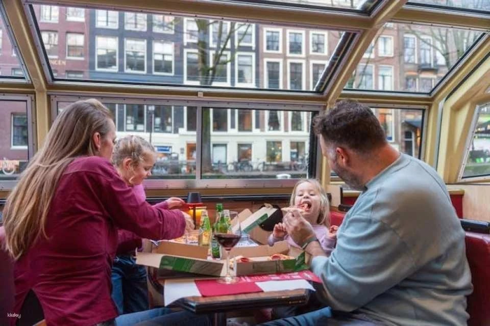 Pizza canal cruise in Amsterdam
