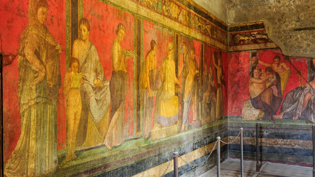 Ancient frescoes in the Villa of the Mysteries, Pompeii, Italy.