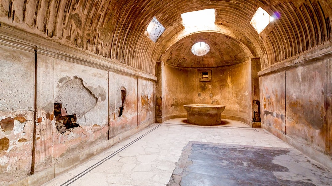 Ancient bathhouse interior in Pompeii on a 2-hour private guided tour.