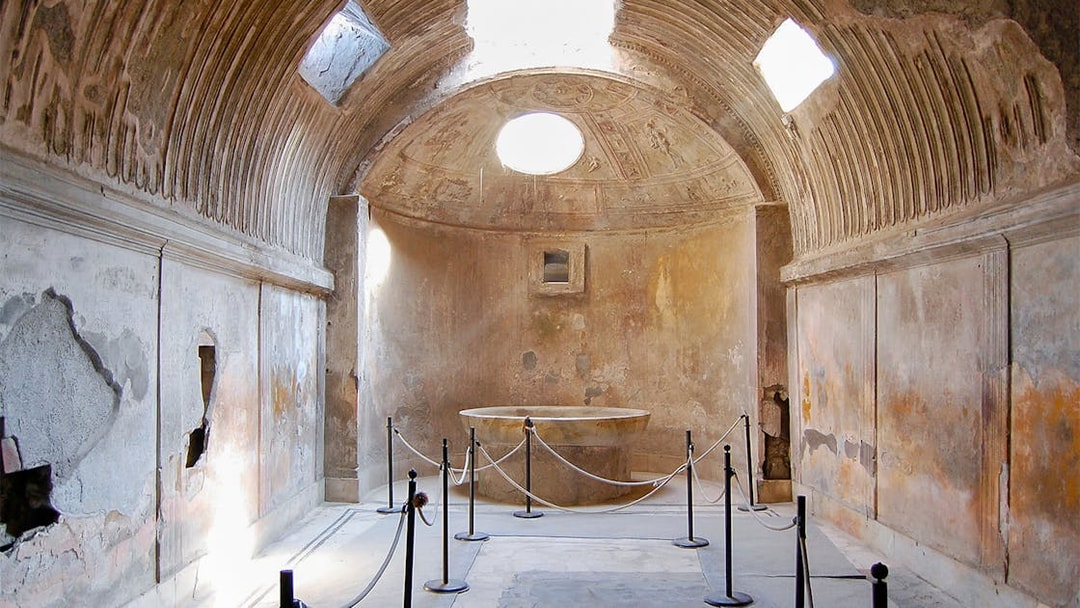 Ancient bath chamber with vaulted ceiling at Forum Baths, Pompeii.