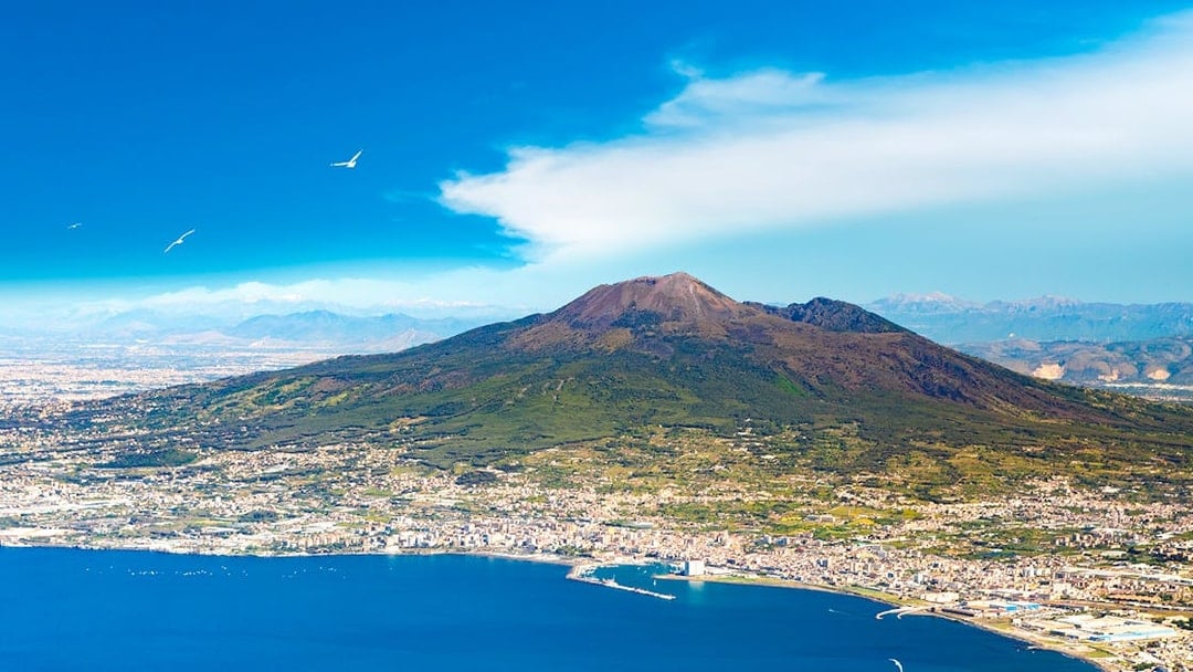 Mount Vesuvius overlooking Naples and the Bay of Naples, Italy.