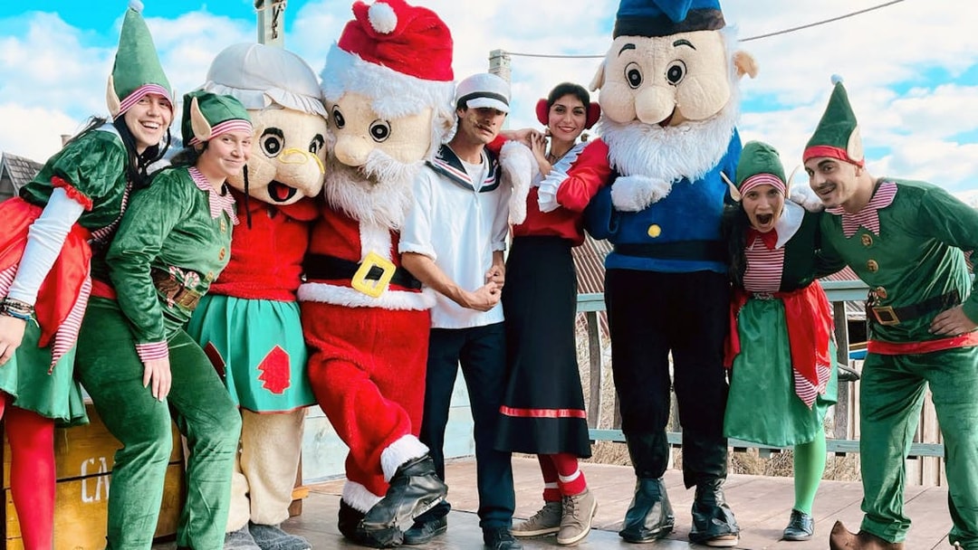 Popeye and characters posing at Popeye Village, Malta.