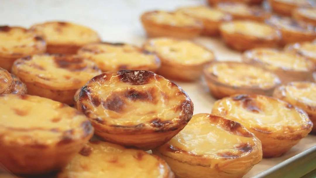 Portuguese custard tarts on display at Nata bakery.