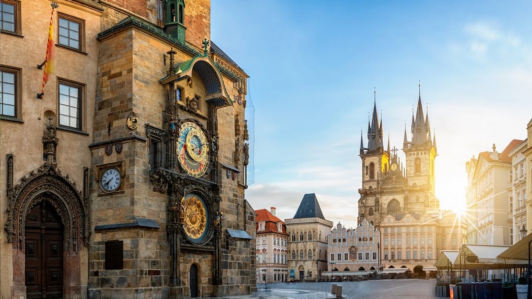Tourists view Prague from Astronomical Clock Tower with Fast Track Tickets and Audio Guide.