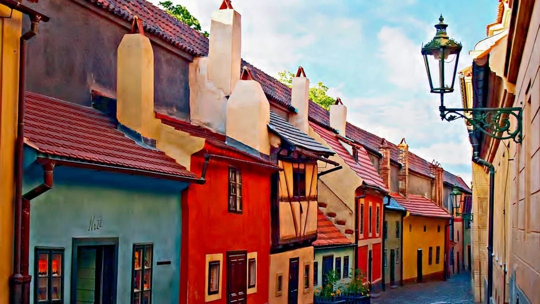 Colorful historic houses on Golden Lane, Prague Castle.
