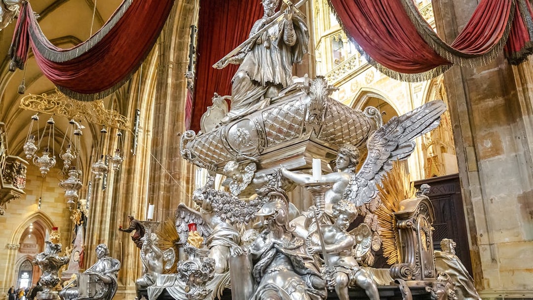 Silver tomb of Saint John of Nepomuk in Saint Vitus Cathedral, Prague.
