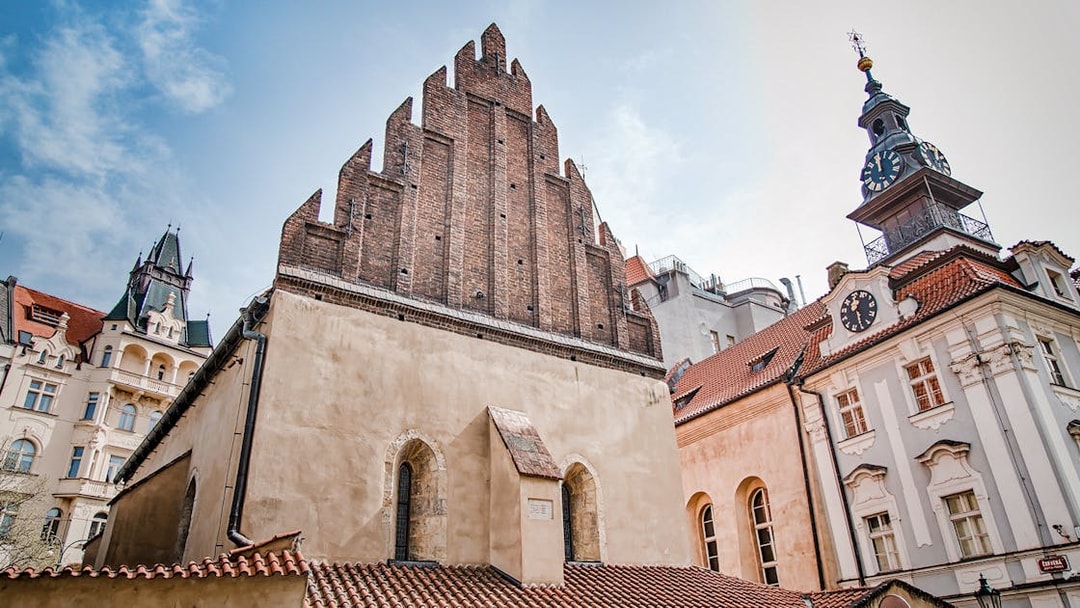 Old New Synagogue in Prague's Jewish Ghetto with historic architecture.