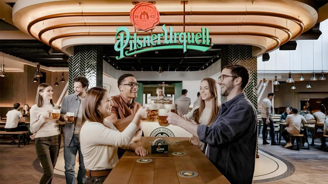 Tourists enjoying beer at Pilsner Urquell The Original Beer Experience.