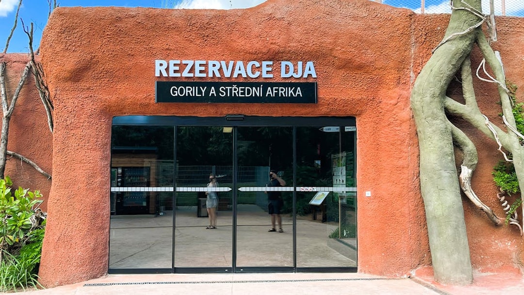 Entrance to gorilla exhibit at Prague Zoo.