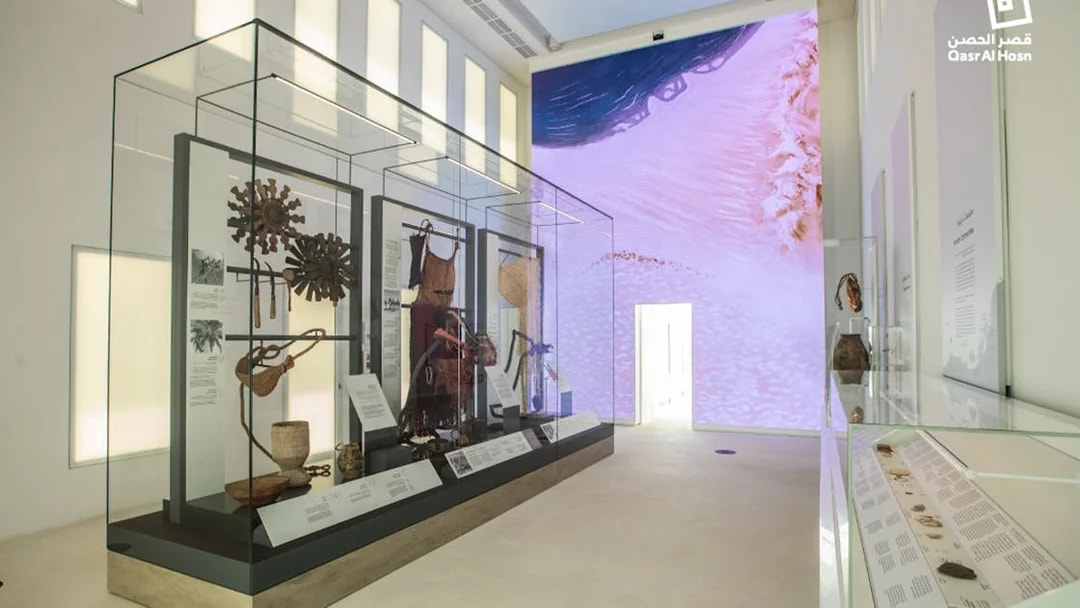 Qasr Al Hosn museum exhibit with historical artifacts in Abu Dhabi.