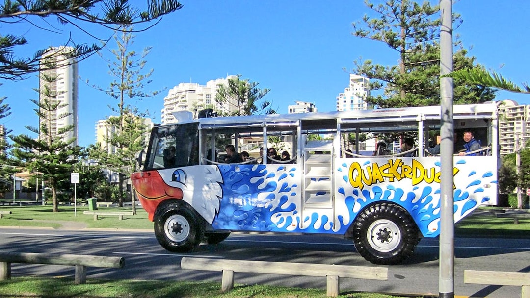 Quack'R Duck amphibious vehicle on Gold Coast city tour.