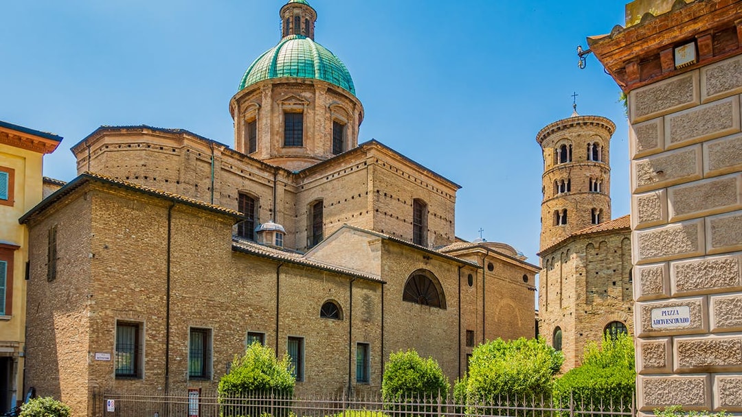 Ravenna's Basilica of San Vitale with its iconic dome and bell tower.