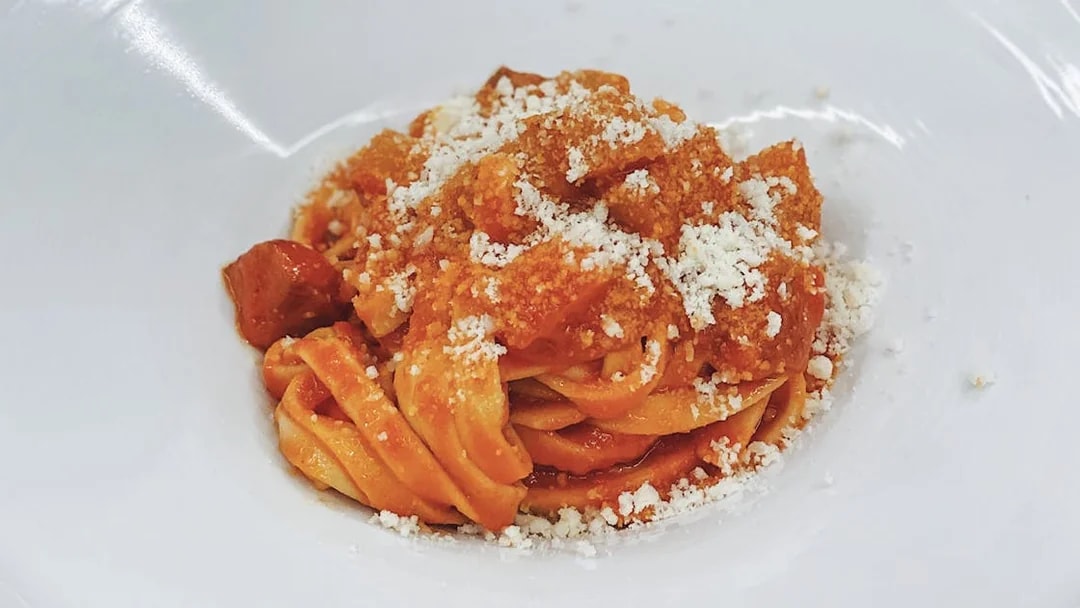 Ravioli with tomato sauce and cheese from a masterclass near the Colosseum.